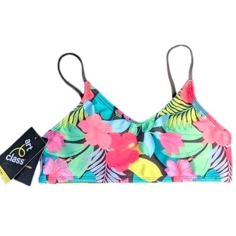 Art Class Bikini Swim Top Kids XL 14 Multicolor Tropical Floral UPF 50+ NWT